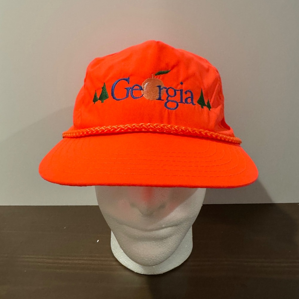 Vintage Designer Award Cap Georgia Peach State Farm Rope Hat Snapback Orange OS